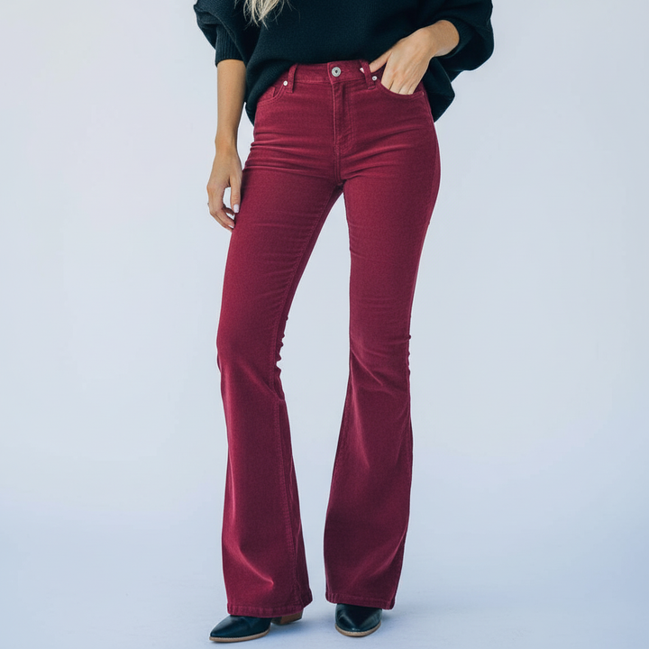 Flared women's pants, Elena style, designed for versatile and comfortable wear.