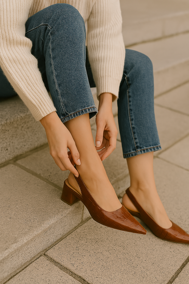 Women's formal wear: Annika slingback block heels, combining elegance with comfortable support