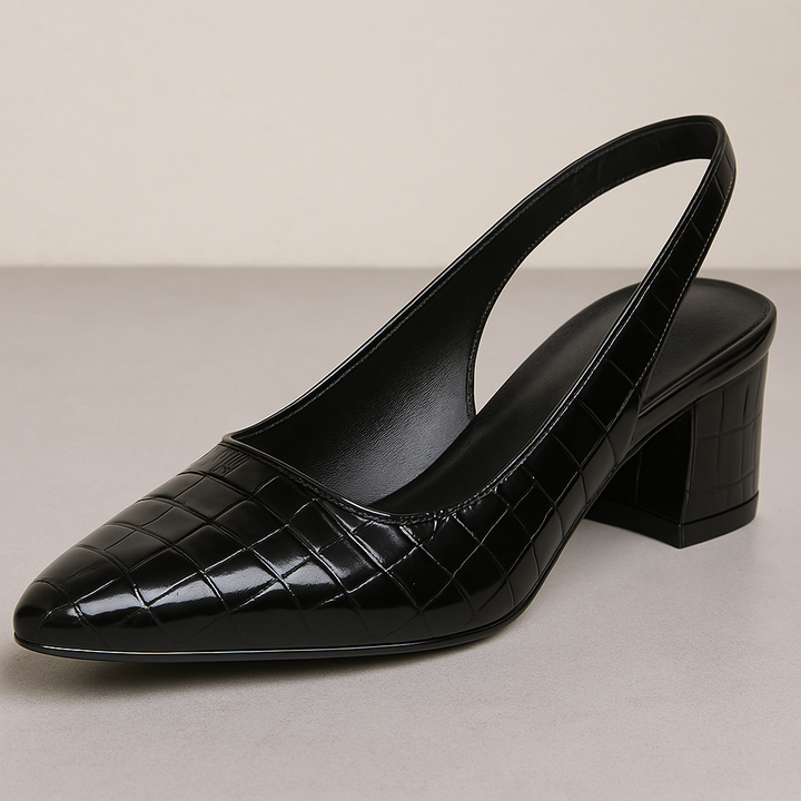 Elegant women's office shoes: black slingback pumps with a sturdy and stylish block heel