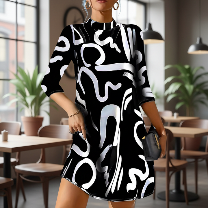Elegant black long sleeve mini dress for women, versatile for office or party wear