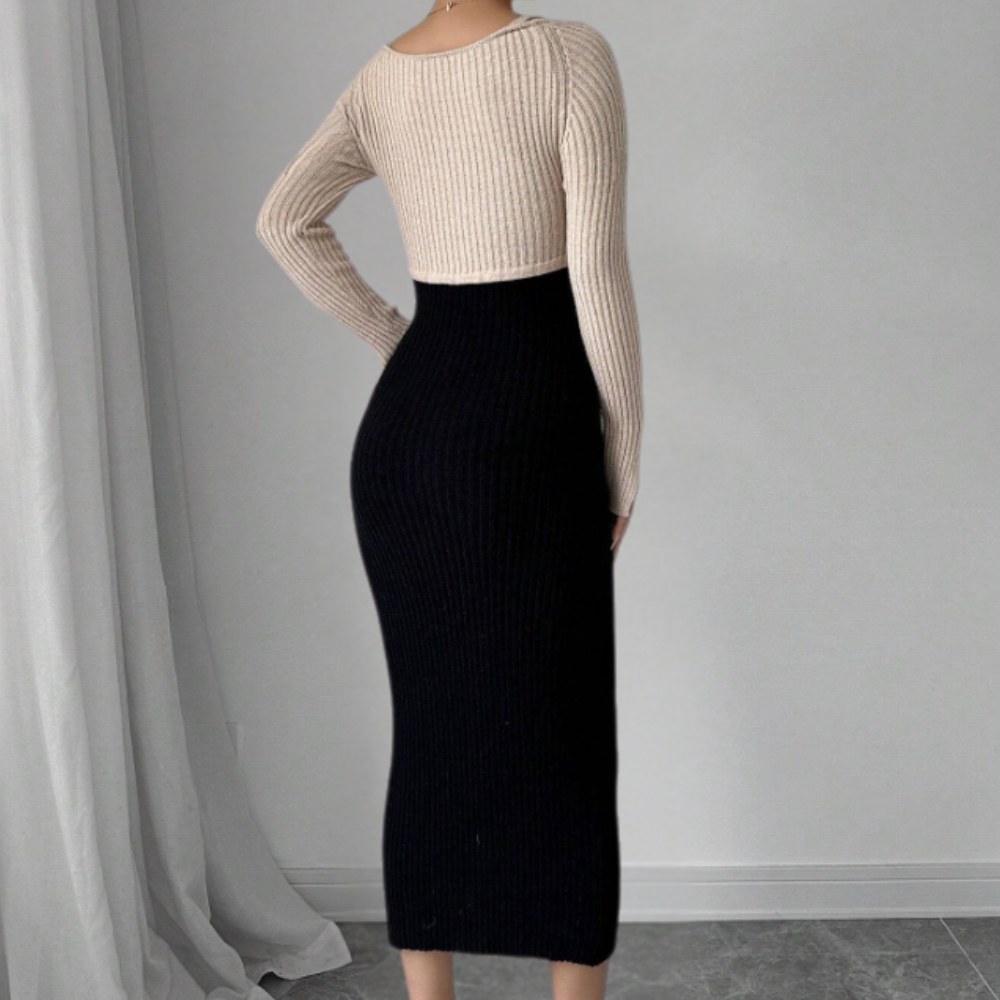 Black long sleeve women's maxi dress, an elegant loose-fit design offering comfort & versatile everyday style.