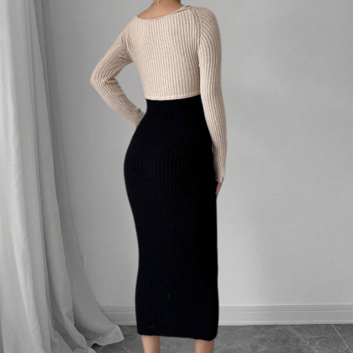 Black long sleeve women's maxi dress, an elegant loose-fit design offering comfort & versatile everyday style.