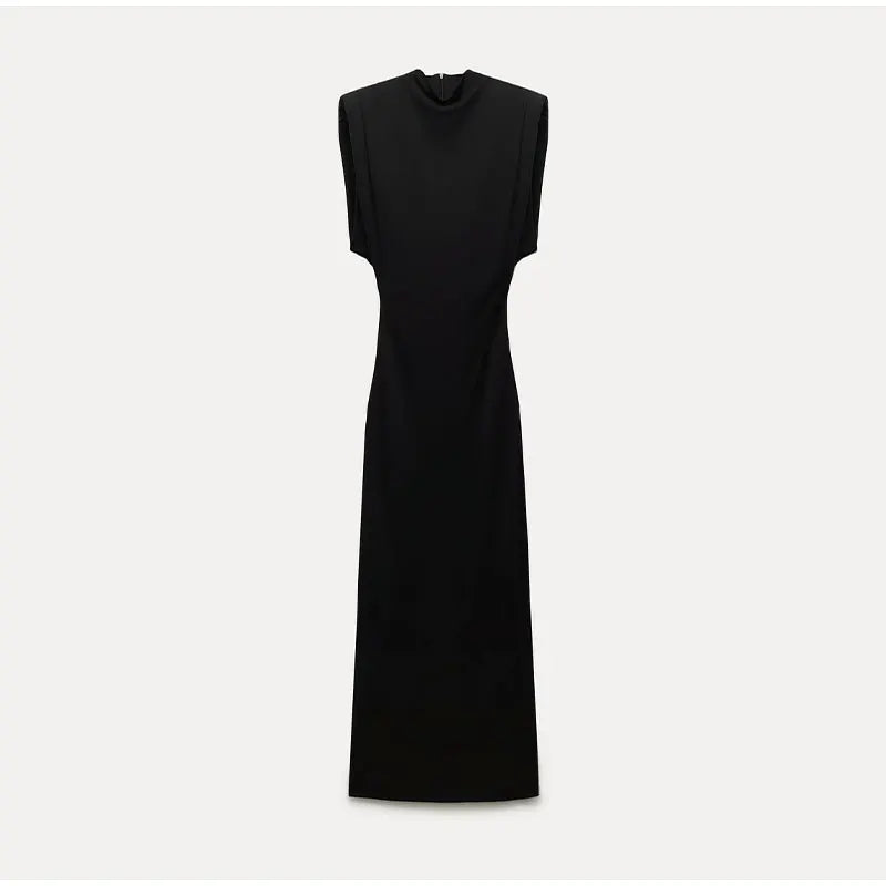 Modern women's black midi dress, designed for effortless style; a versatile & elegant dress for various occasions.