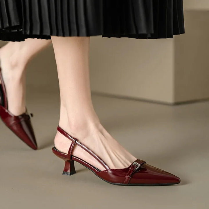Chic burgundy pointed toe slingback kitten heels for women, comfortable and stylish fashion shoes.