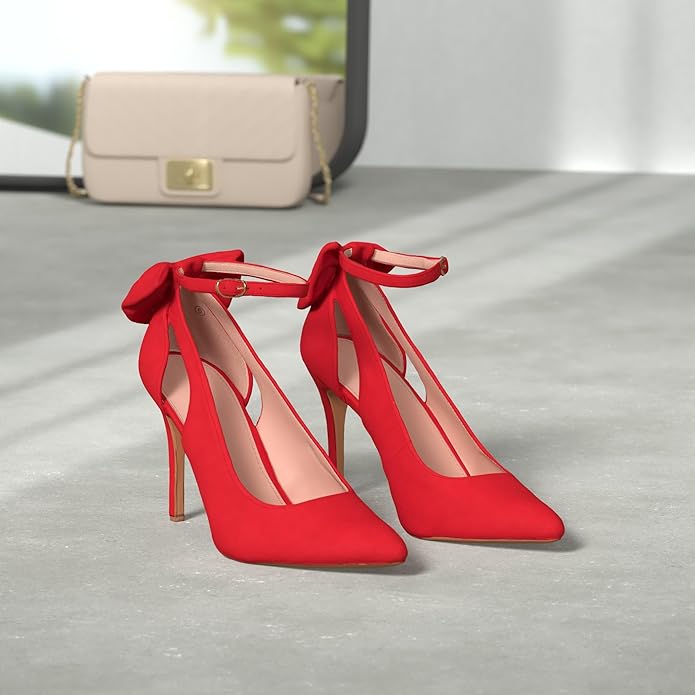 Fashion pumps: women's pointed-toe stiletto high heels with a delicate and stylish ankle bow.