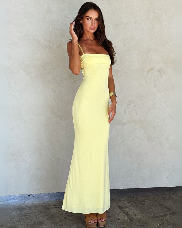 Elegant black strapless bandeau maxi dress for women. Perfect backless evening gown.