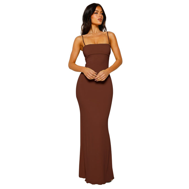Elegant women's strapless backless maxi dress. Bandeau evening gown for special occasions.