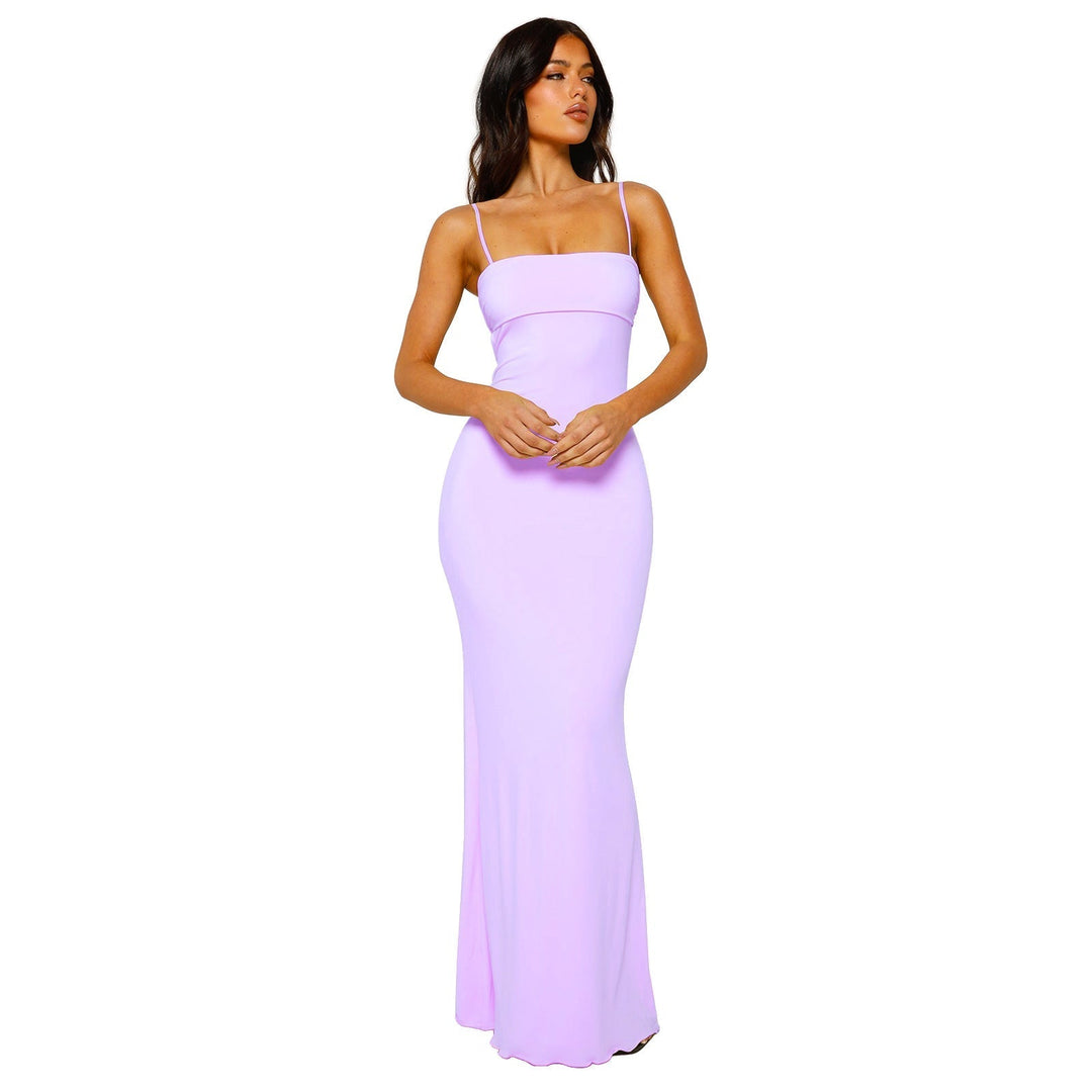 Formal women's backless strapless maxi dress. Elegant bandeau evening gown, long length.