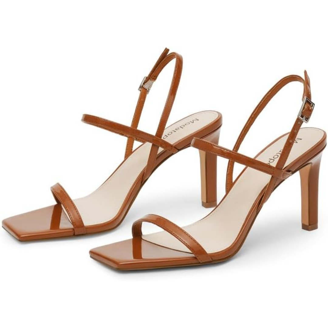 Women's open-toe strappy high heels, black with delicate heel, suitable for party nights.