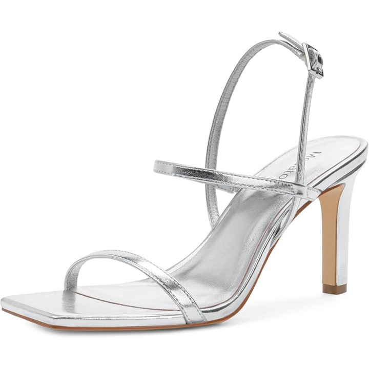 Close-up of Olivia strappy high heel sandals, showcasing intricate strap detail and elegant heel.