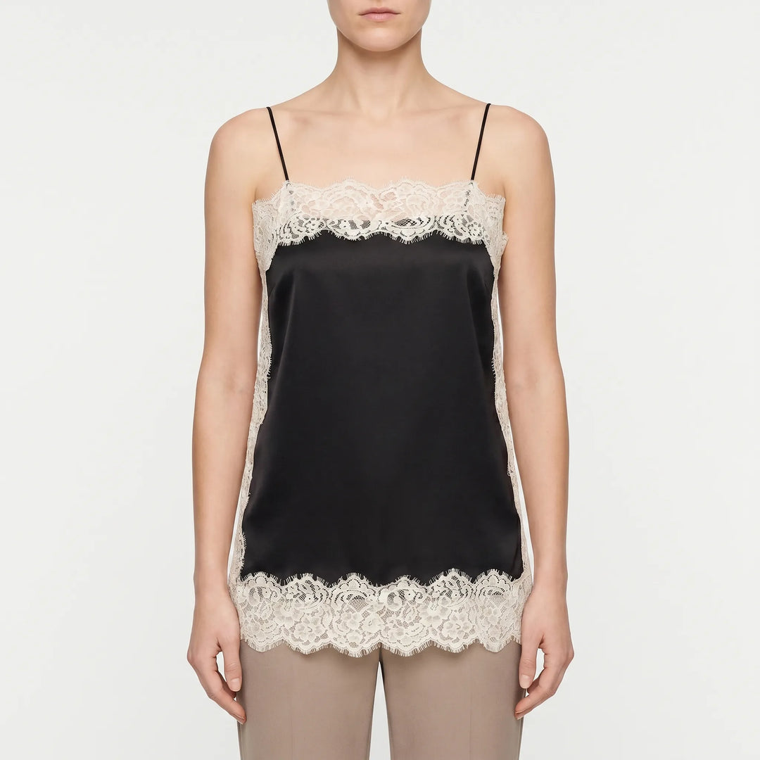 Stylish women's elegant camisole with delicate lace trim, a versatile sleeveless top for any occasion.