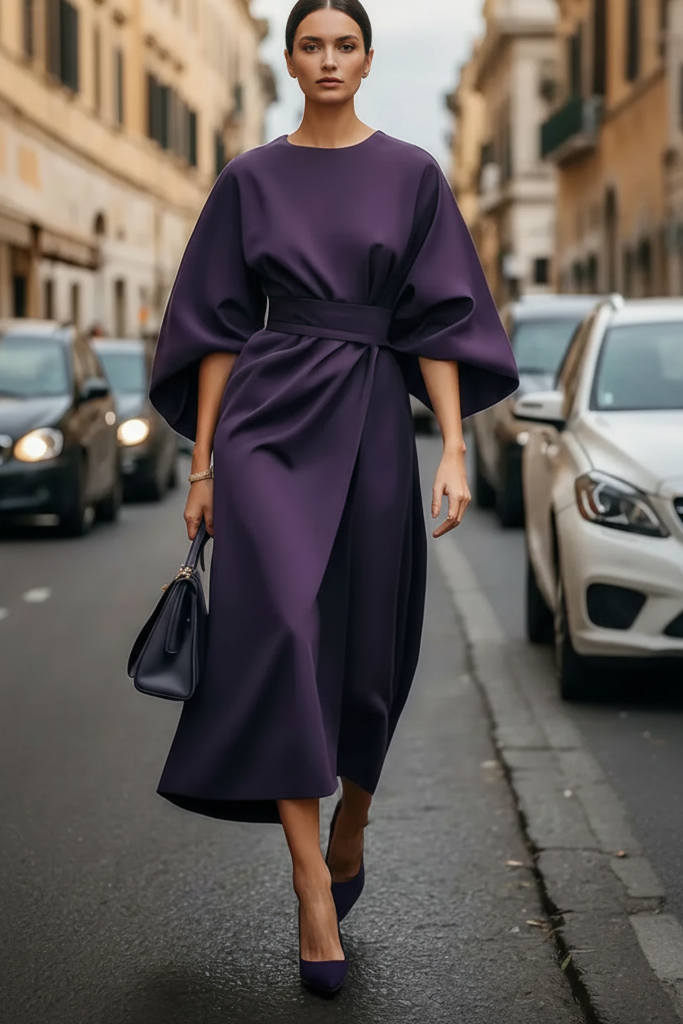 Navy women's elegant party dress, above knee length, suitable for special dinners.