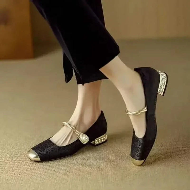 Trendy women's party shoes: elegant square toe pumps featuring a distinctive studded heel for a chic statement.