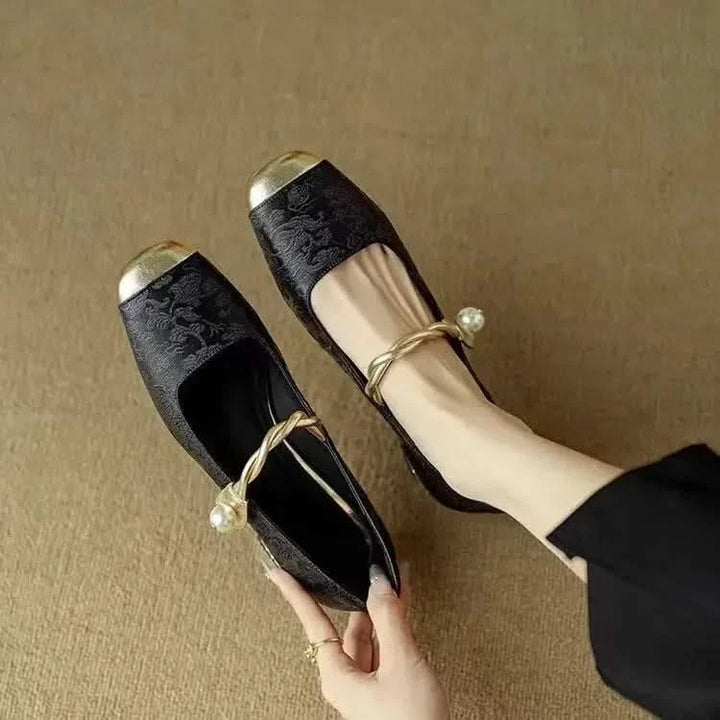 Women's sophisticated square toe pumps with a standout studded heel, perfect for formal and evening wear.