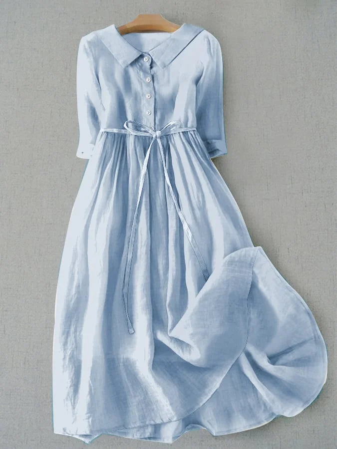 Elegant blue lace-up midi dress for women with half sleeves, perfect for spring/summer fashion & casual chic.