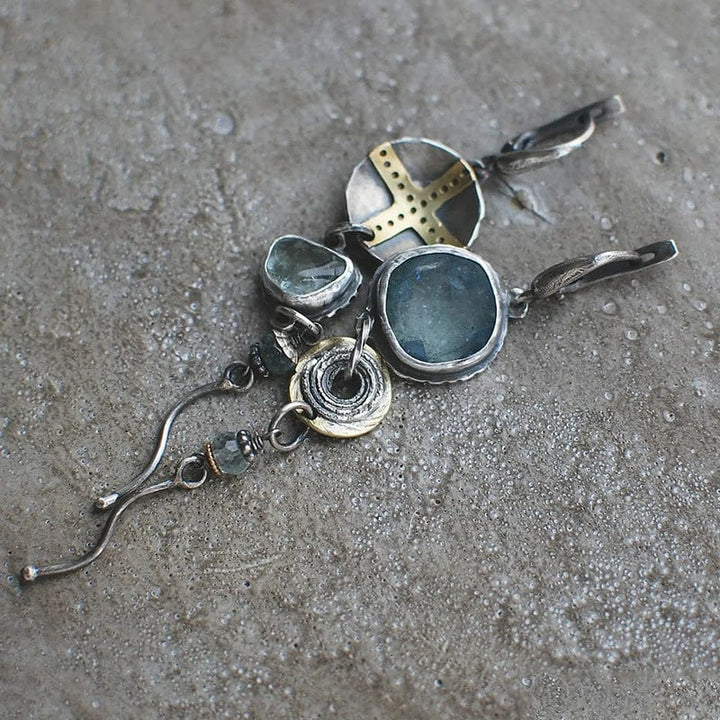 Elegant blue stone cross drop earrings for women, perfect spiritual jewelry & timeless fashion accessory.