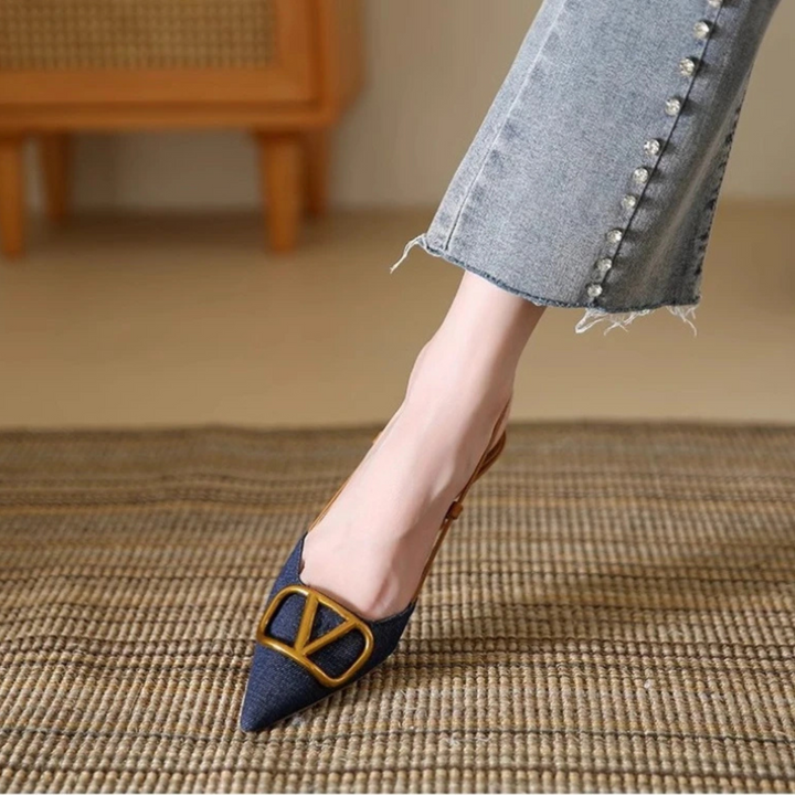 Luxury blue Valentina women's pointed slingback stiletto heels, essential dress shoes for evening events.