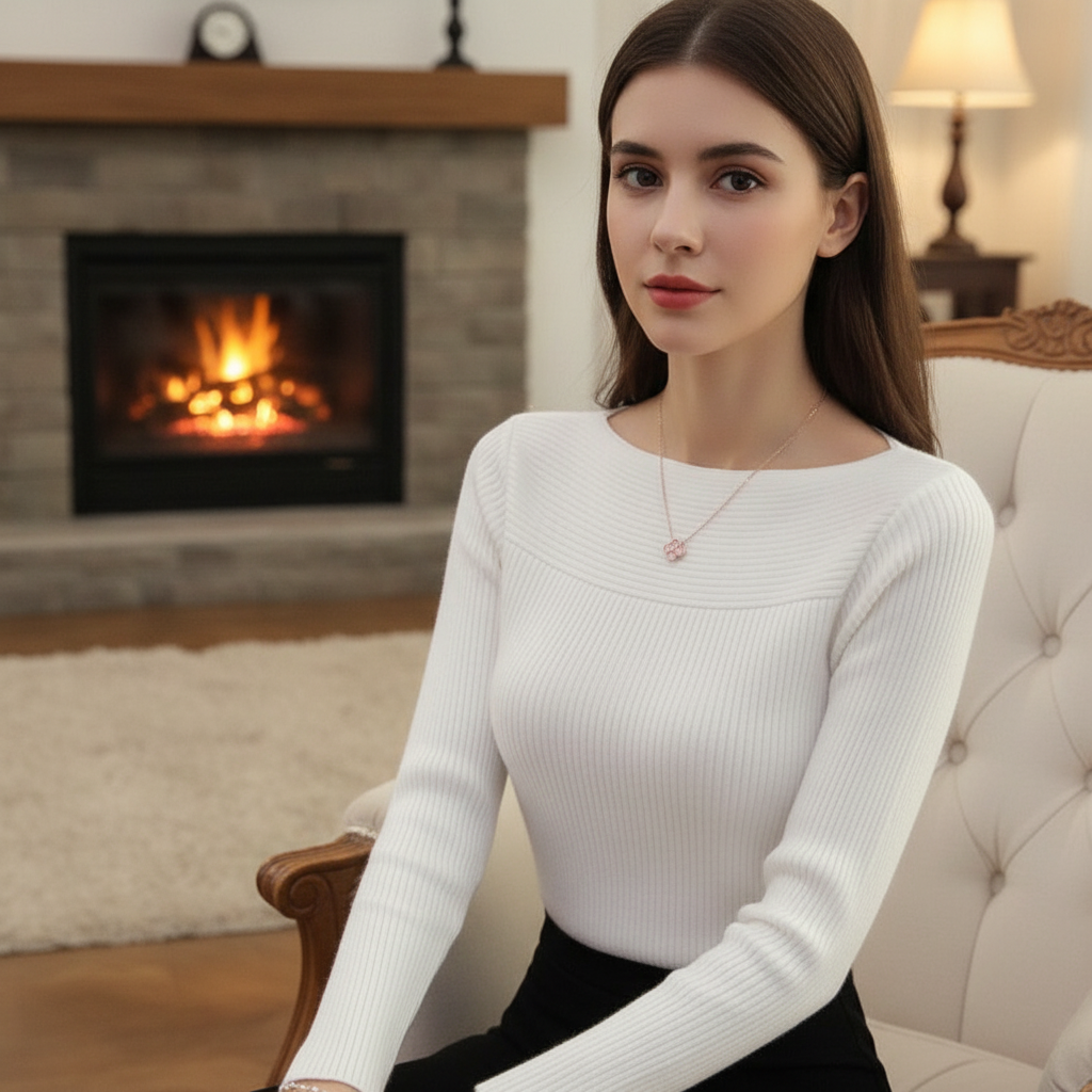 Elegant boat neck knit pullover sweater for women, ideal for office casual wear