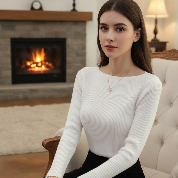 Elegant boat neck knit pullover sweater for women, ideal for office casual wear