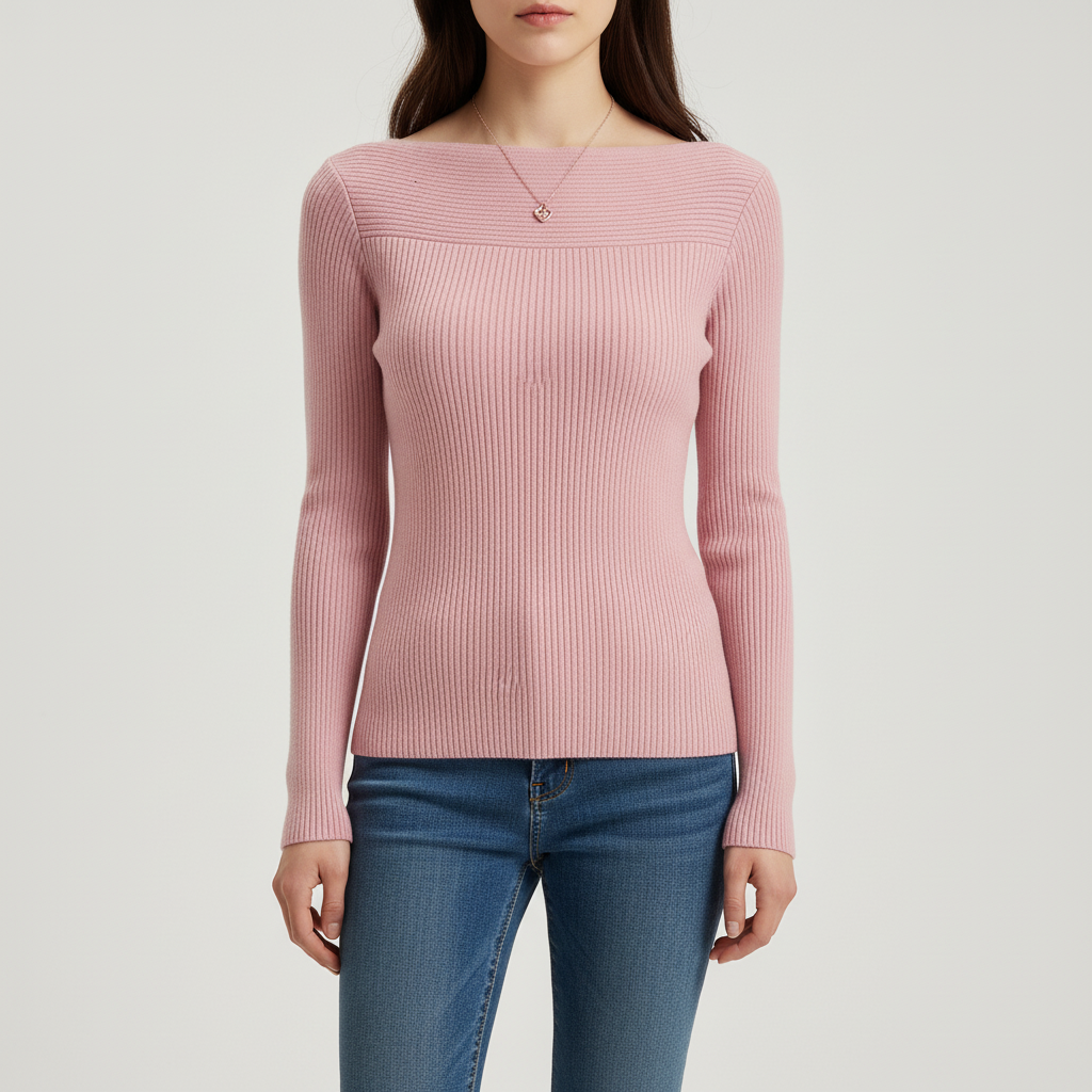 Versatile knit sweater for women, featuring an elegant boat neck and slim fit