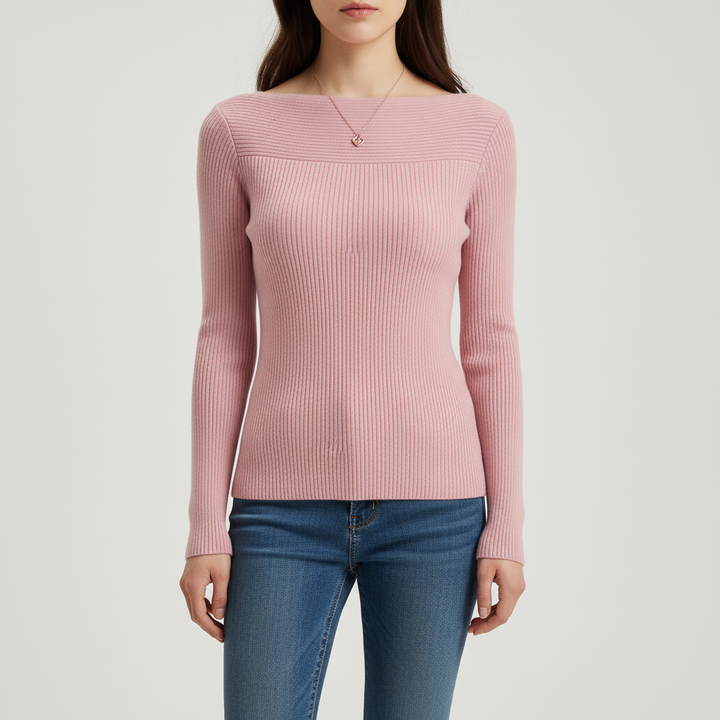 Versatile knit sweater for women, featuring an elegant boat neck and slim fit