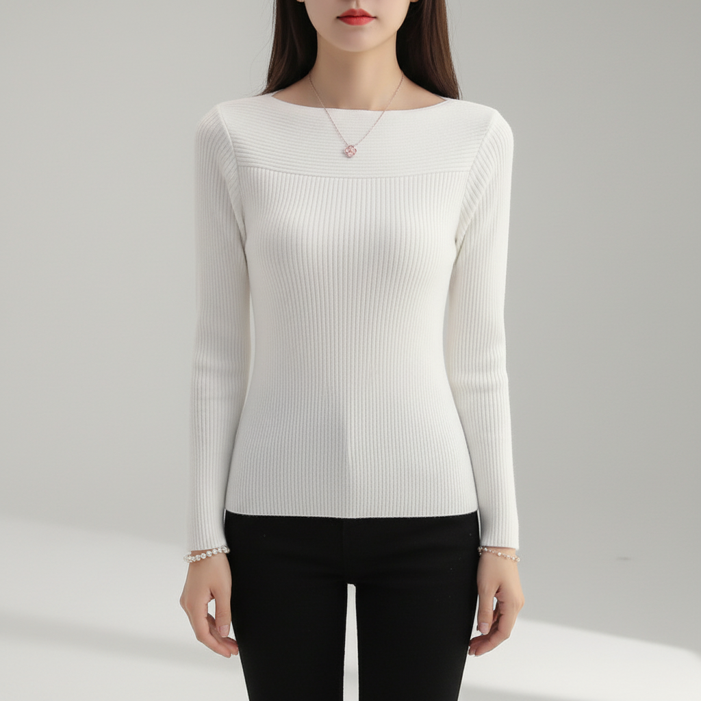 Elegant women's knit top, a warm boat neck pullover for winter fashion
