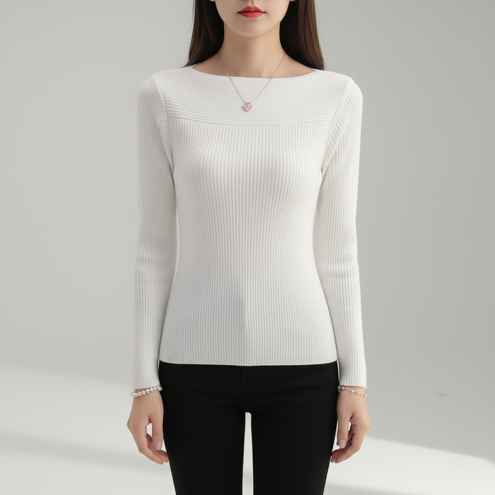 Elegant women's knit top, a warm boat neck pullover for winter fashion