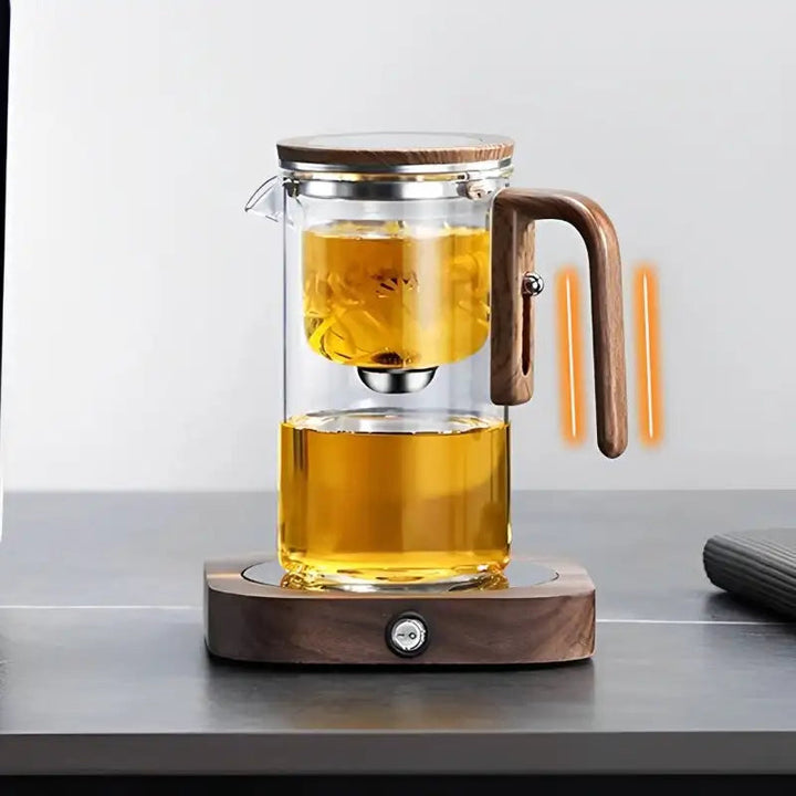 Durable borosilicate glass teapot with fine mesh infuser & unique water separation design for optimal tea brewing.