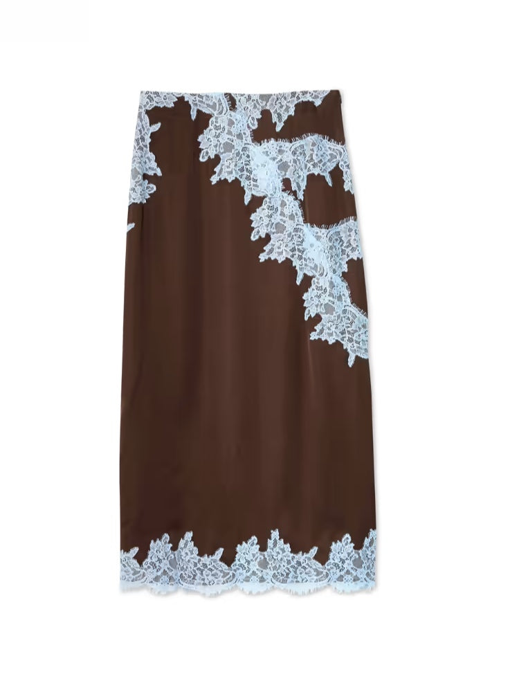 Elegant women's brown tie-dye halter maxi dress, flowing with a side slit, perfect for evenings.