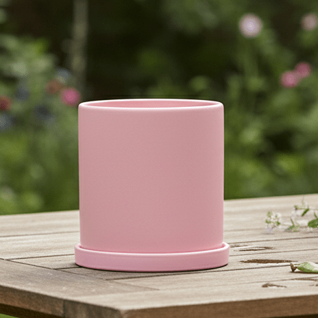 Elegant ceramic flowerpot with a matching saucer for indoor plants and home decor.