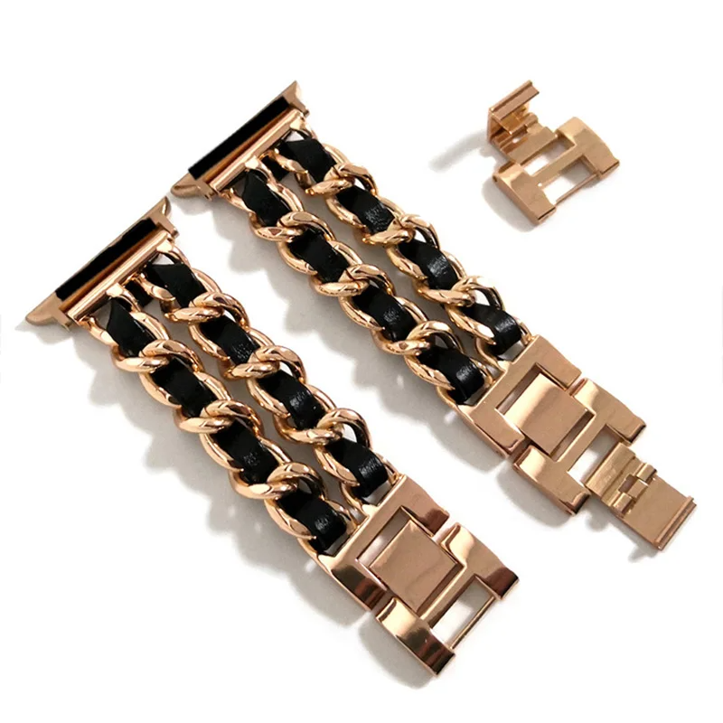 Elegant chain link Apple Watch band for her, a chic metal accessory. Perfect for fashion-forward women.