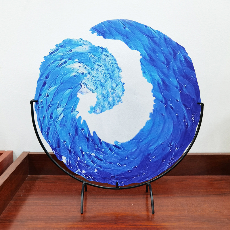 Elegant clear glass ocean wave sculpture for modern home decor, living room, or desk accent.
