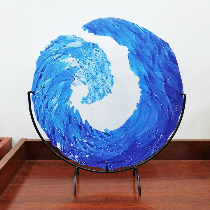 Elegant clear glass ocean wave sculpture for modern home decor, living room, or desk accent.