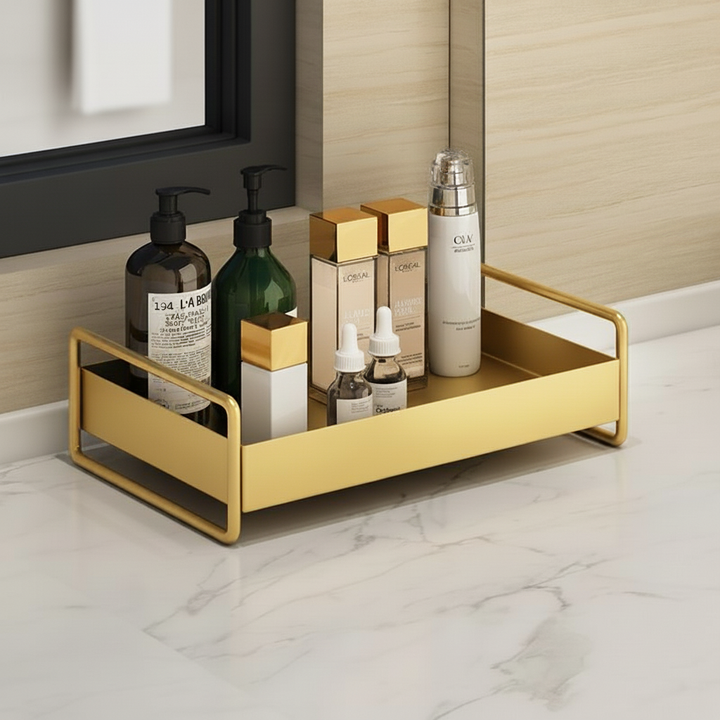 Elegant compact organizer tray for modern decor with gold accent, perfect for home organization.