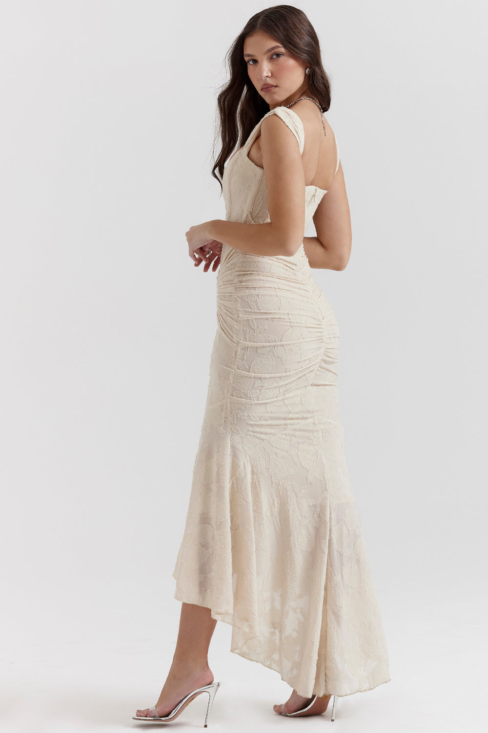 Special occasion dress, an elegant high-low bodycon perfect for homecoming or prom.
