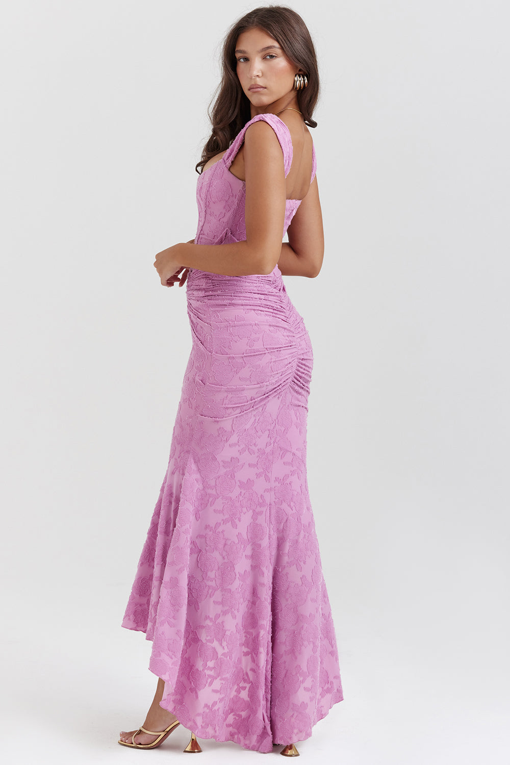 Stylish high-low party dress, a formal bodycon for prom or homecoming.