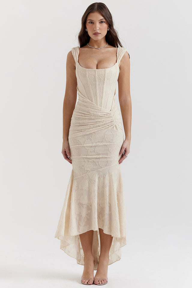 Stunning bodycon evening gown with a mermaid silhouette, ideal for formal events.