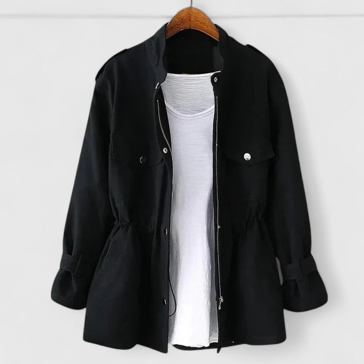 Classic black double-breasted overcoat. Elegant women's long winter/fall coat, perfectly tailored outerwear.