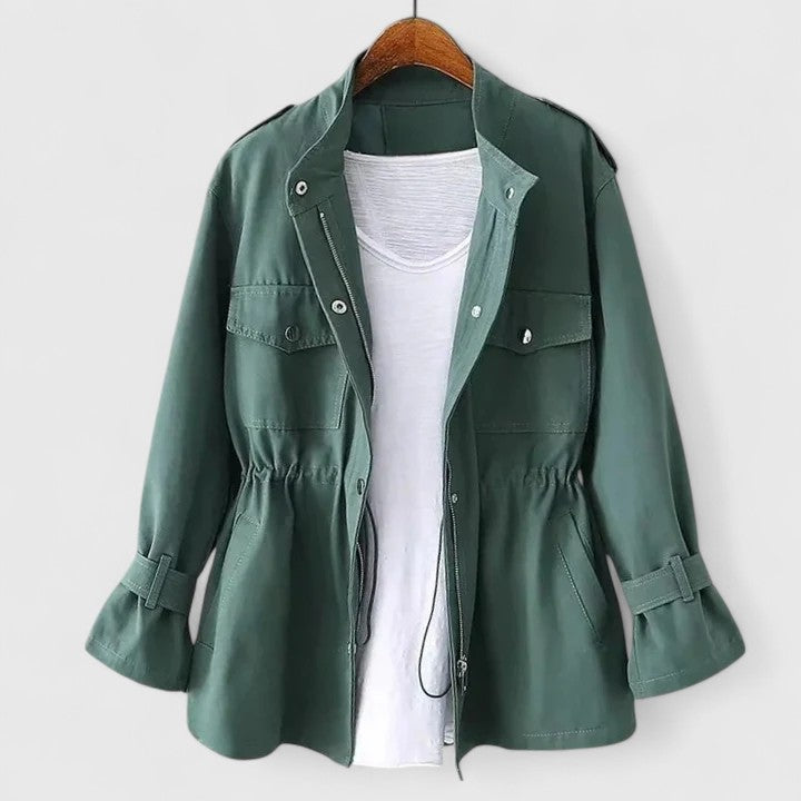 Tailored women's elegant double-breasted overcoat. Long classic outerwear for chic winter and fall fashion.