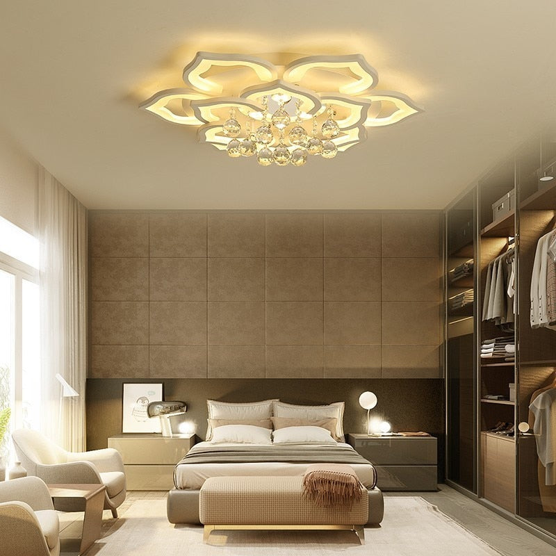 Dimmable crystal lotus flush mount ceiling lamp, elegant design for living room