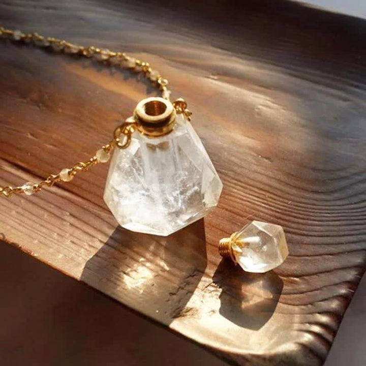 Unique crystal essential oil bottle necklace, a beautiful addition to women's jewelry.