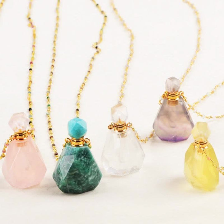 Charming women's crystal necklace, designed to hold essential oils in a tiny bottle.