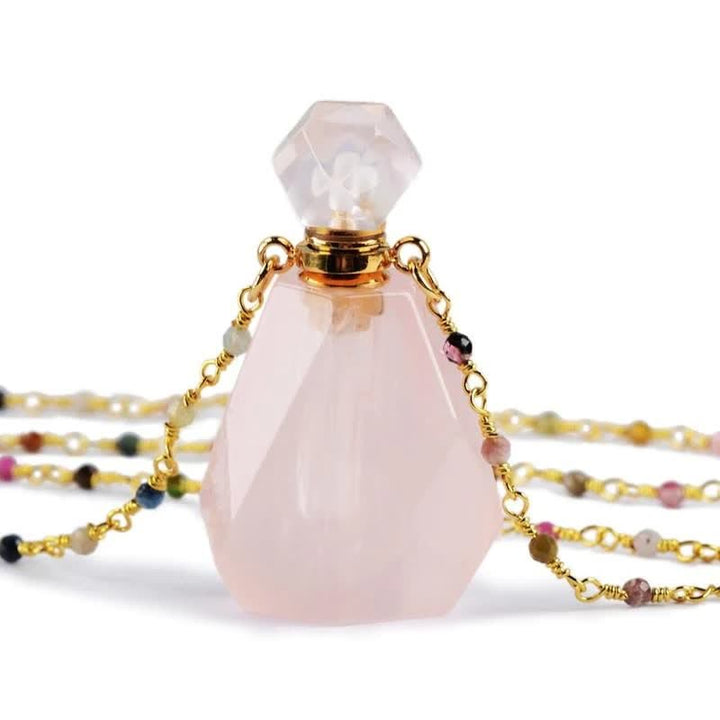 Women's natural stone perfume bottle pendant, a stylish crystal necklace for essential oils.