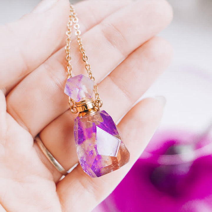 Elegant women's crystal jewelry, featuring a functional perfume bottle pendant.