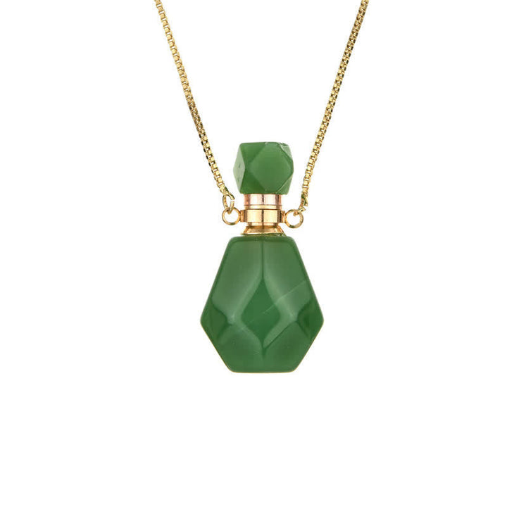 Natural stone crystal perfume bottle necklace, suitable for essential oils & personal scent.