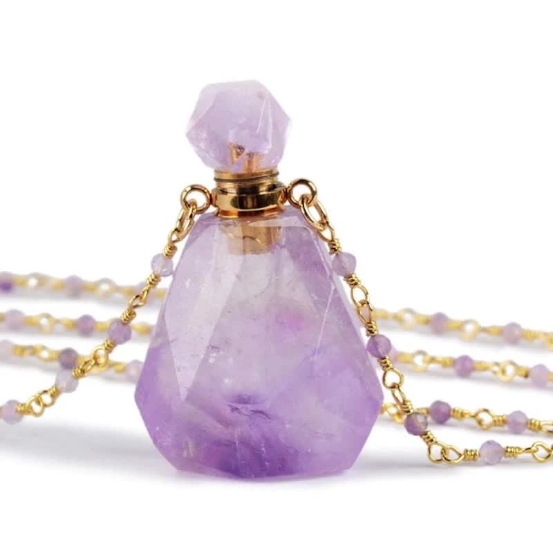 Aromatherapy crystal necklace for her, designed as a delicate perfume bottle pendant.