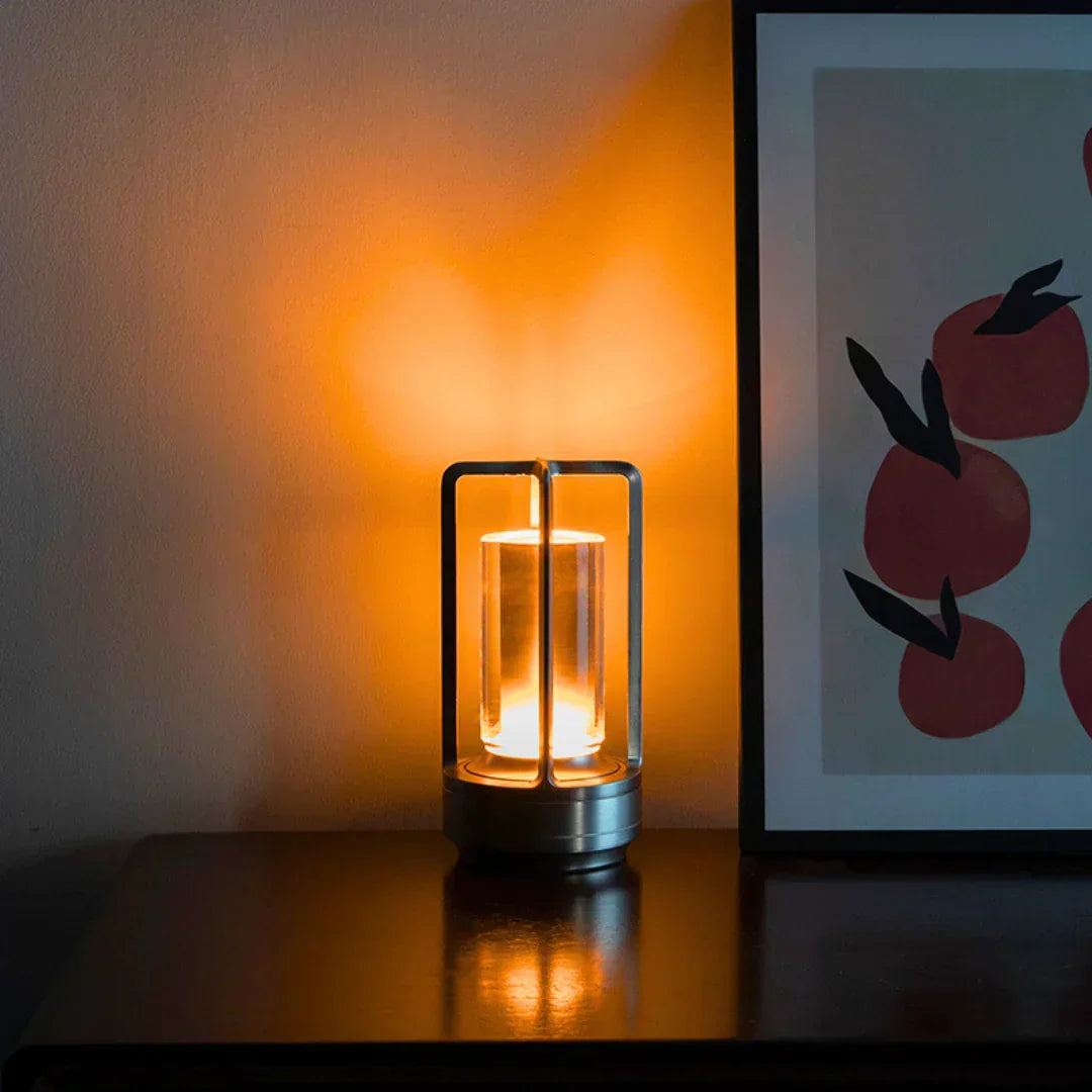 Elegant crystal table lamp with touch control, perfect for luxury home decor or ambient light.