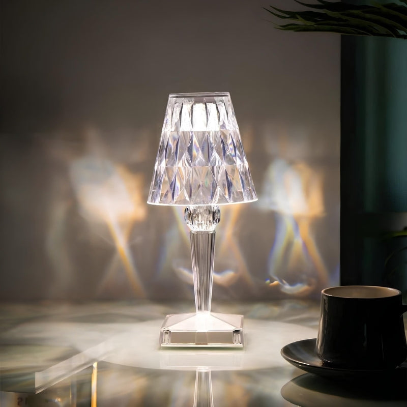 Portable crystal LED lamp with touch control for versatile home decor and lighting.