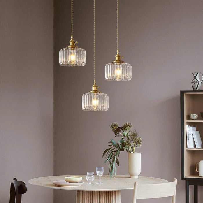Elegant crystal pendant lamp casting beautiful ambient light patterns, perfect vintage home decor piece.