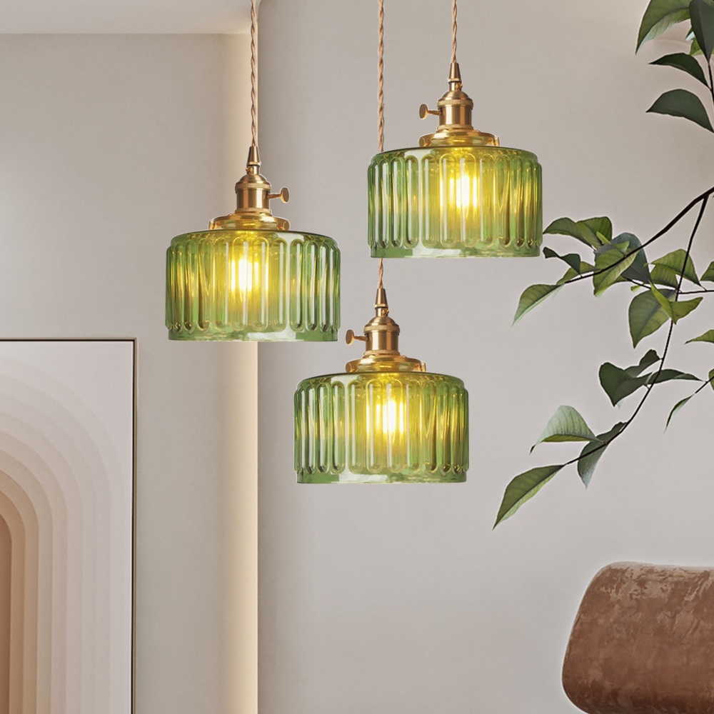 Adjustable crystal pendant lamp provides elegant ambient light, enhancing home decor with vintage style.